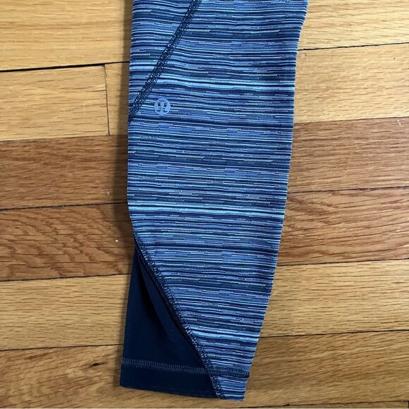 Lululemon Run Inspire Crop Grey Striped Mesh Panel Cropped Workout Leggings 6 - Picture 6 of 7
